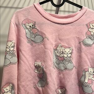 Cute Vintage Pink Cat Boot Print Sweatshirt Scarab Medium
